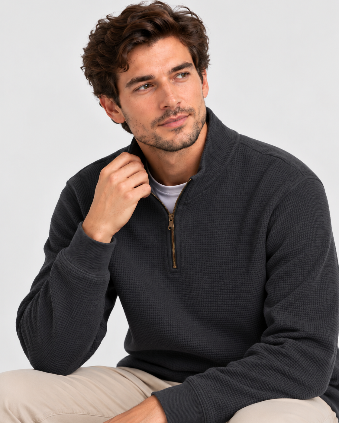 Suéter de hombre con media cremallera y cuello redondo para capas casual