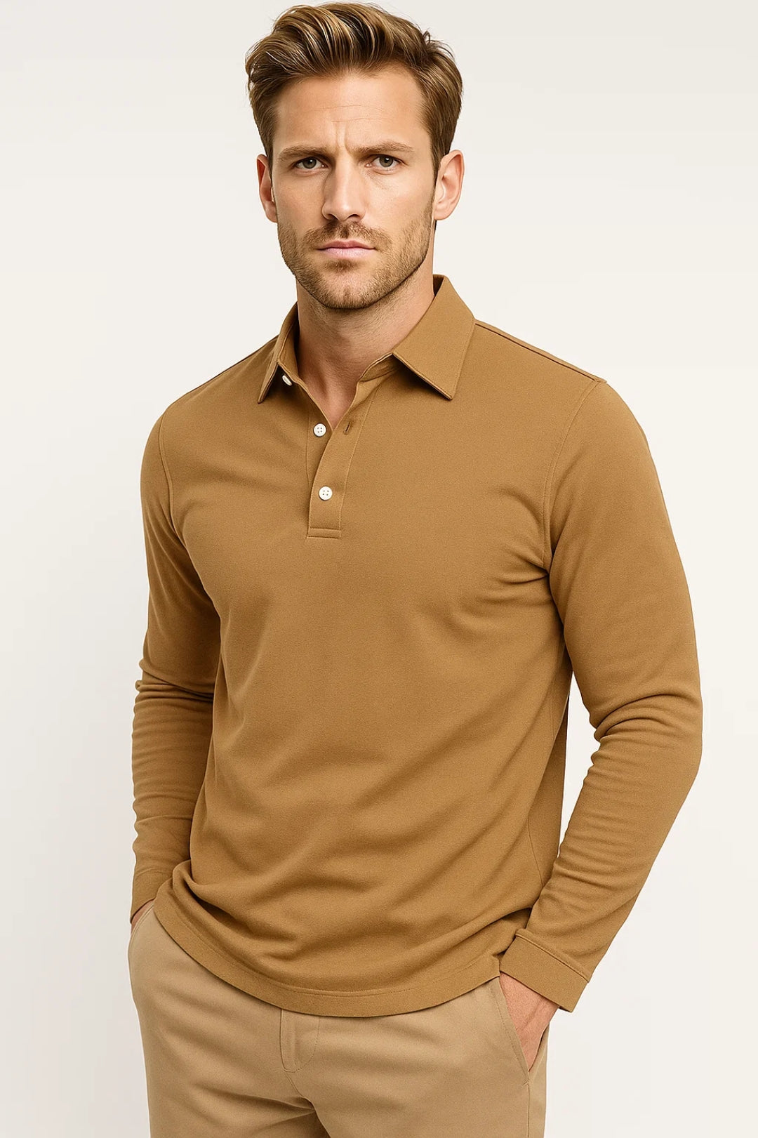 T Shirt Heren Slim Fit Katoen Polokraag Lange Mouwen
