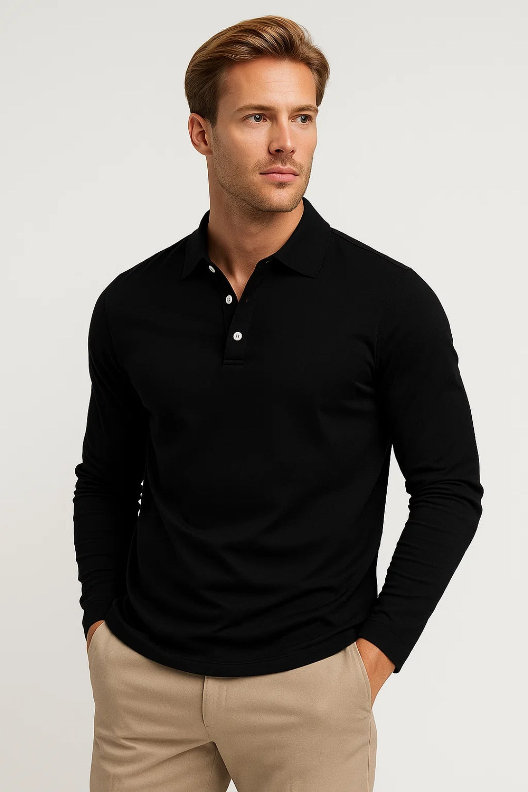Camiseta para hombre corte slim algodón cuello polo manga larga