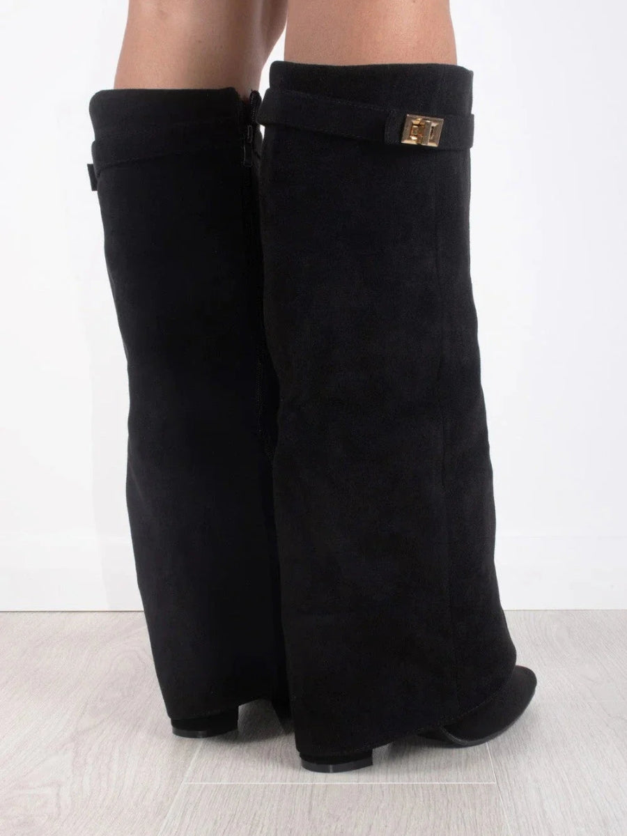 Hohe Damenstiefel aus Leder mit regulärer Passform, verstecktem Absatz und modernem Design