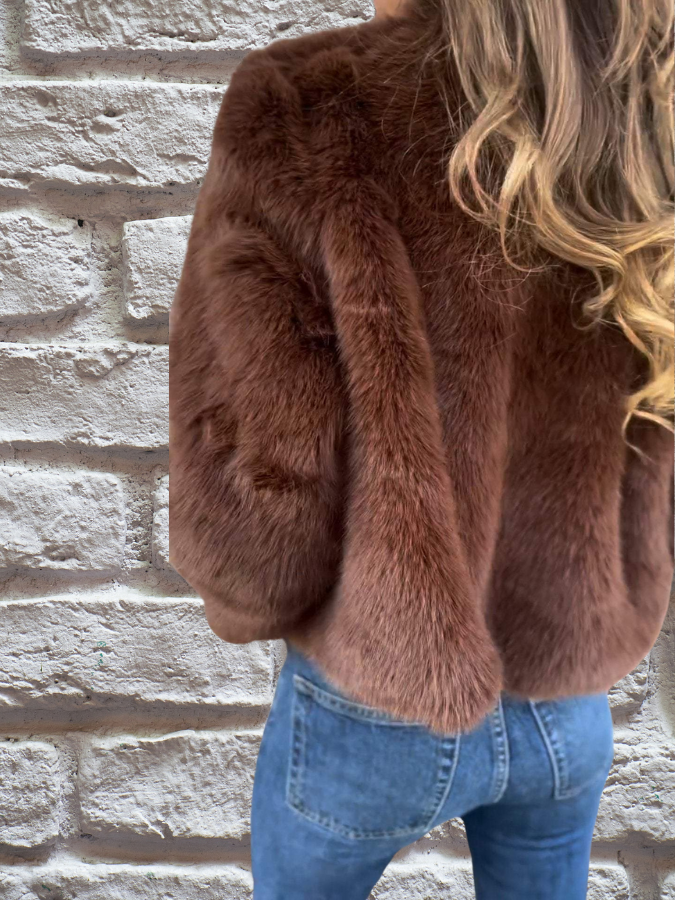 Short Lined Warm Faux Fur Winter Coat for Women
