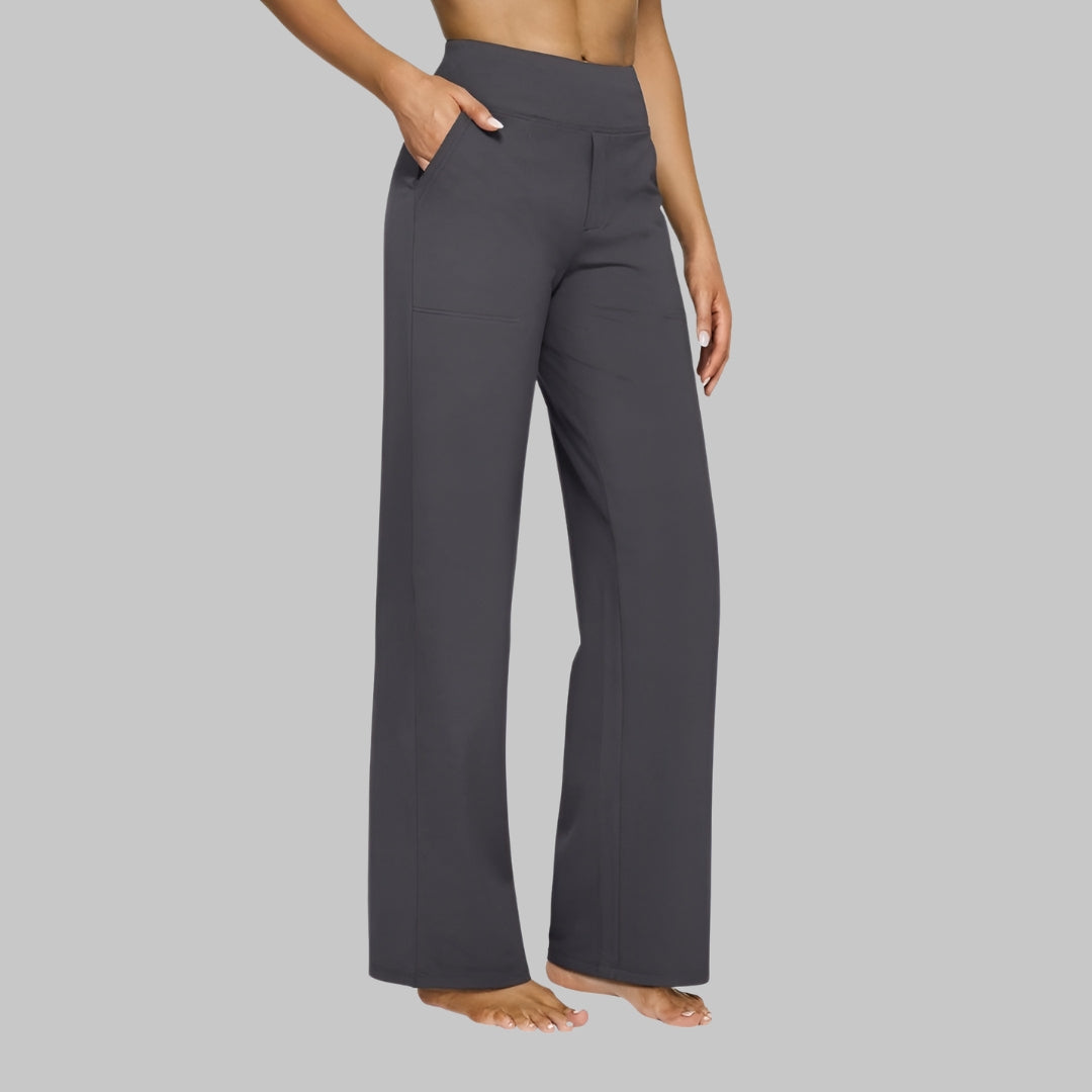 Pantalón de Cintura Alta para Mujer con Piernas Rectas y Bolsillos