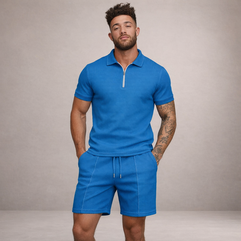 Conjunto de polo y shorts para hombre corte slim transpirable manga corta