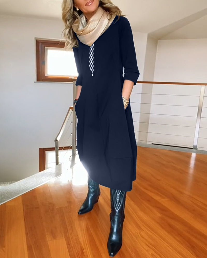 Elegant vintage maxi kjole til kvinder med lommer