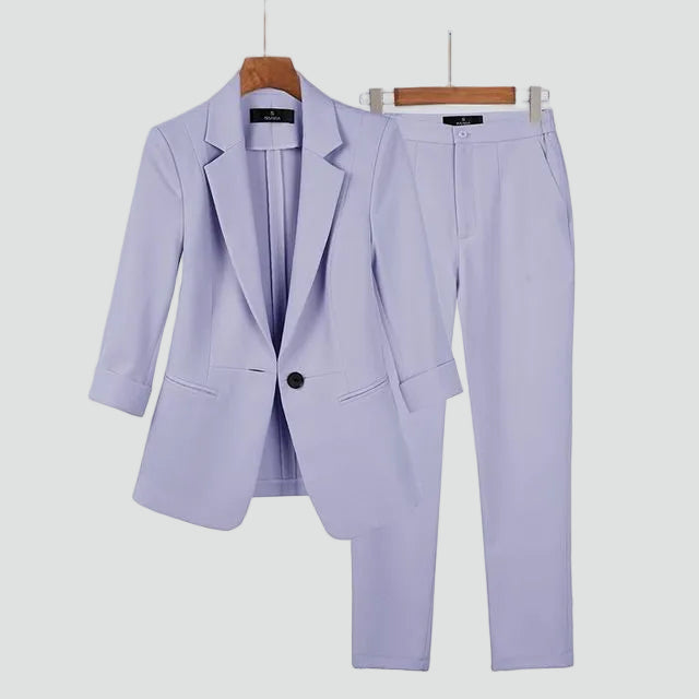 Elegáns Derékban Szűkített Női Blézer Szett Slim Fit Nadrággal