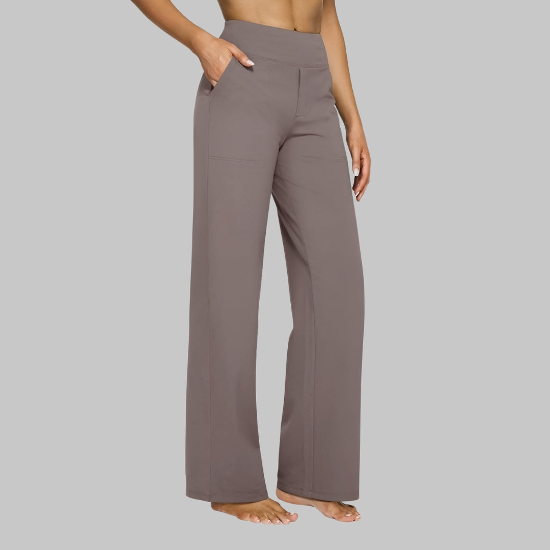 Pantalon Taille Haute Femme avec Jambes Droites et Poches