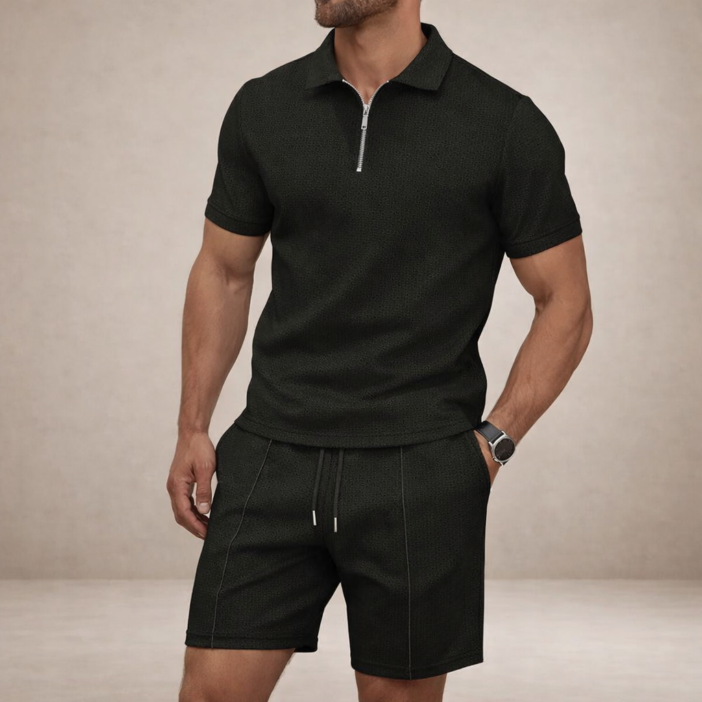 Conjunto de polo y shorts para hombre corte slim transpirable manga corta