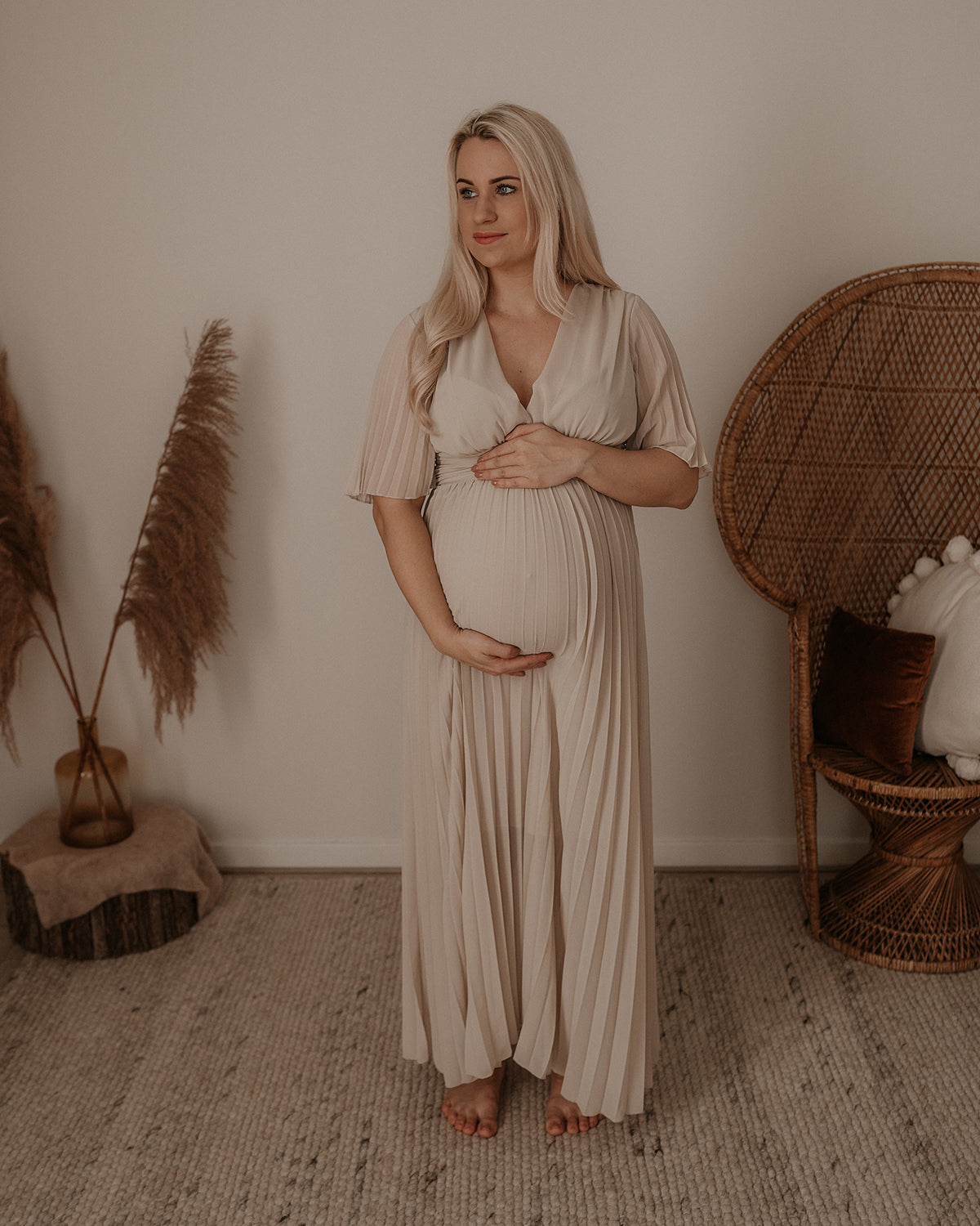 Robe maxi femme grossesse plis manches larges décontractée été
