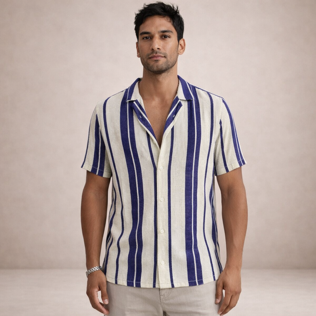 Blusa para hombre corte regular lino manga larga a rayas