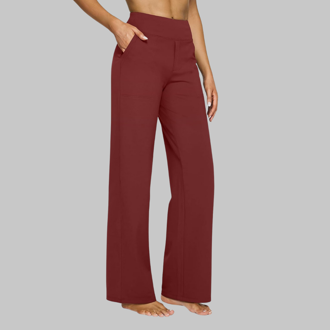Pantalón de Cintura Alta para Mujer con Piernas Rectas y Bolsillos