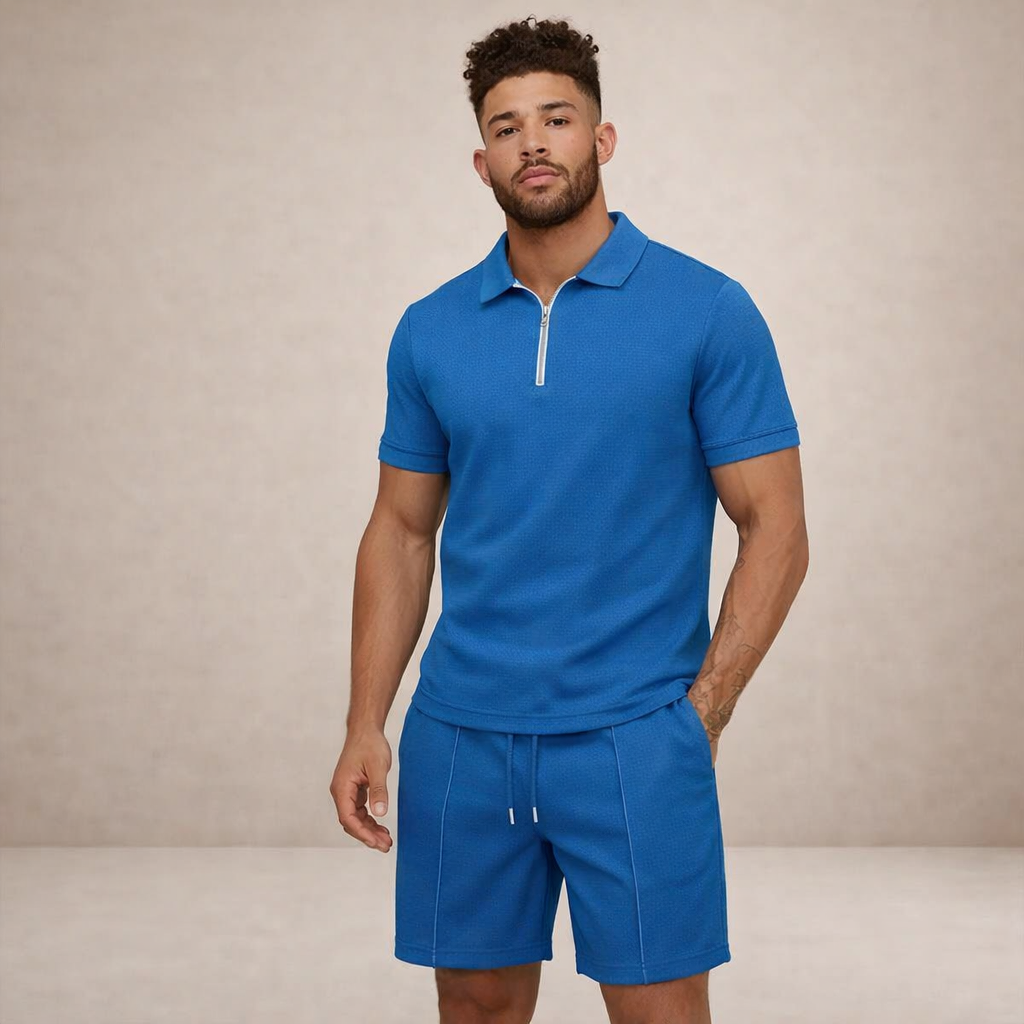 Conjunto de polo y shorts para hombre corte slim transpirable manga corta