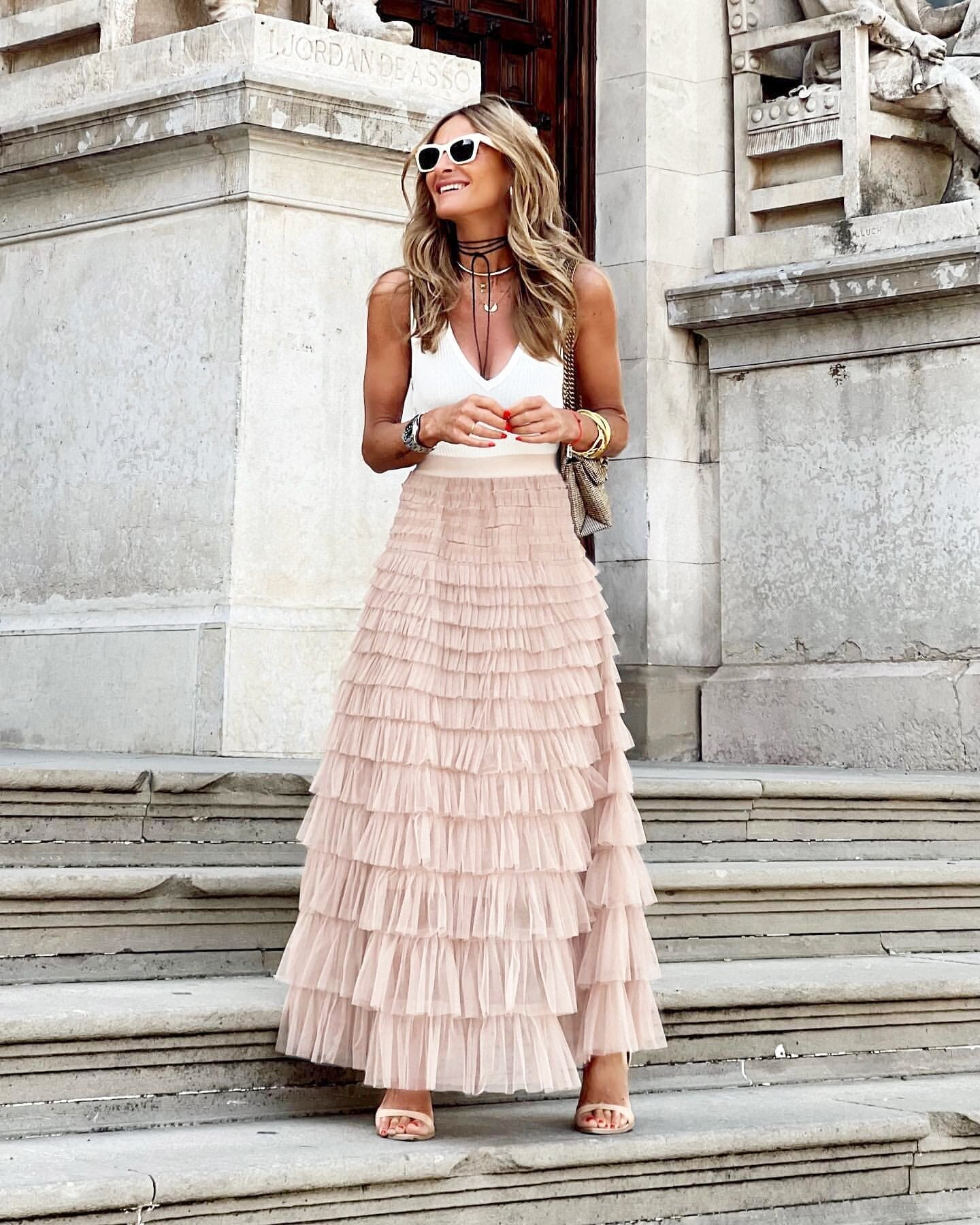 Falda Maxi de Tul Aireada para Mujer con Corte en A