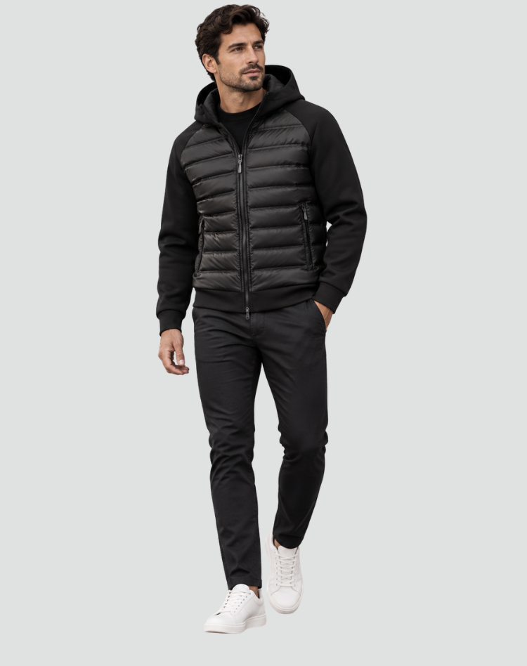 Veste d’hiver hybride matelassée pour homme avec capuche