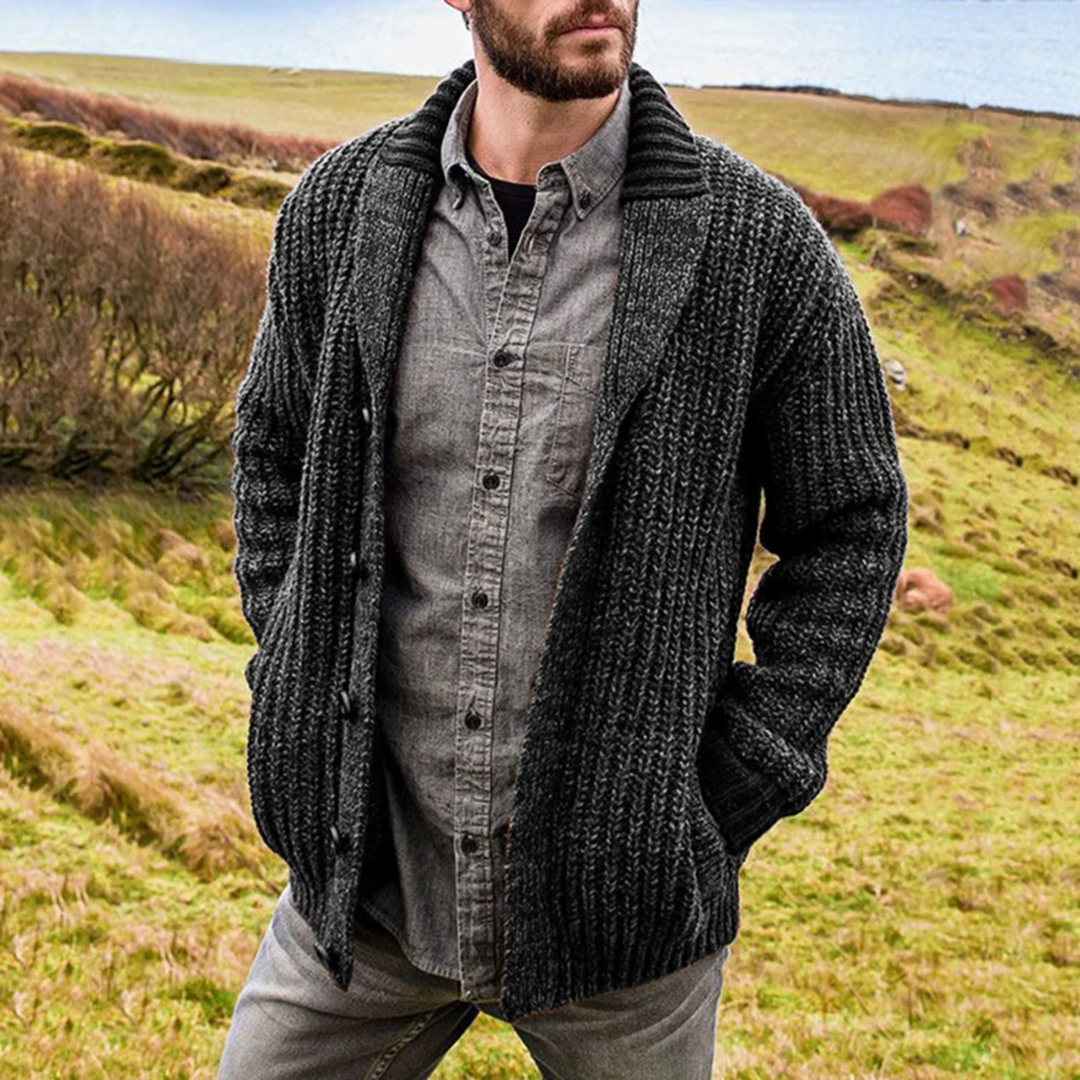 Cardigan homme robuste en maille avec col châle et boutons