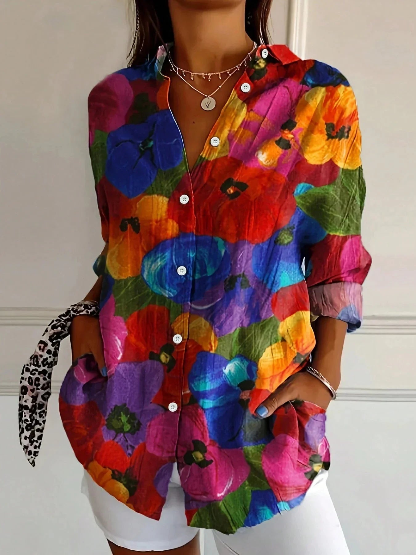 Blusa Mujer Corte Regular Botones Delanteros Estampado Floral Casual Verano