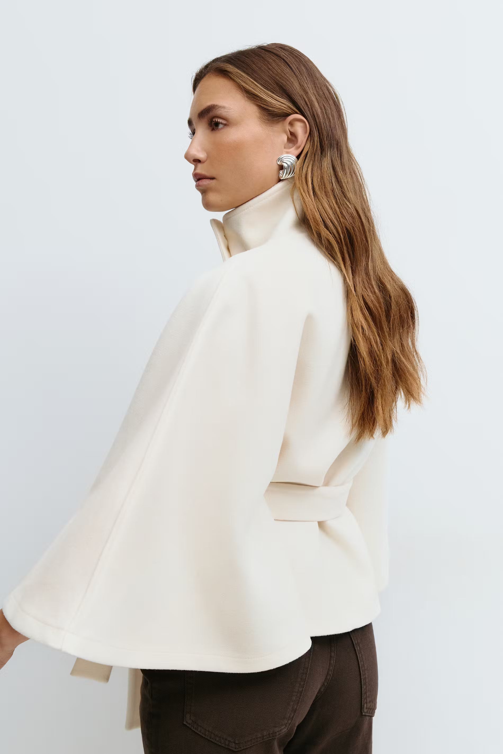 Capa abrigo para mujer corte regular cuello alto cinturón con lazo invierno