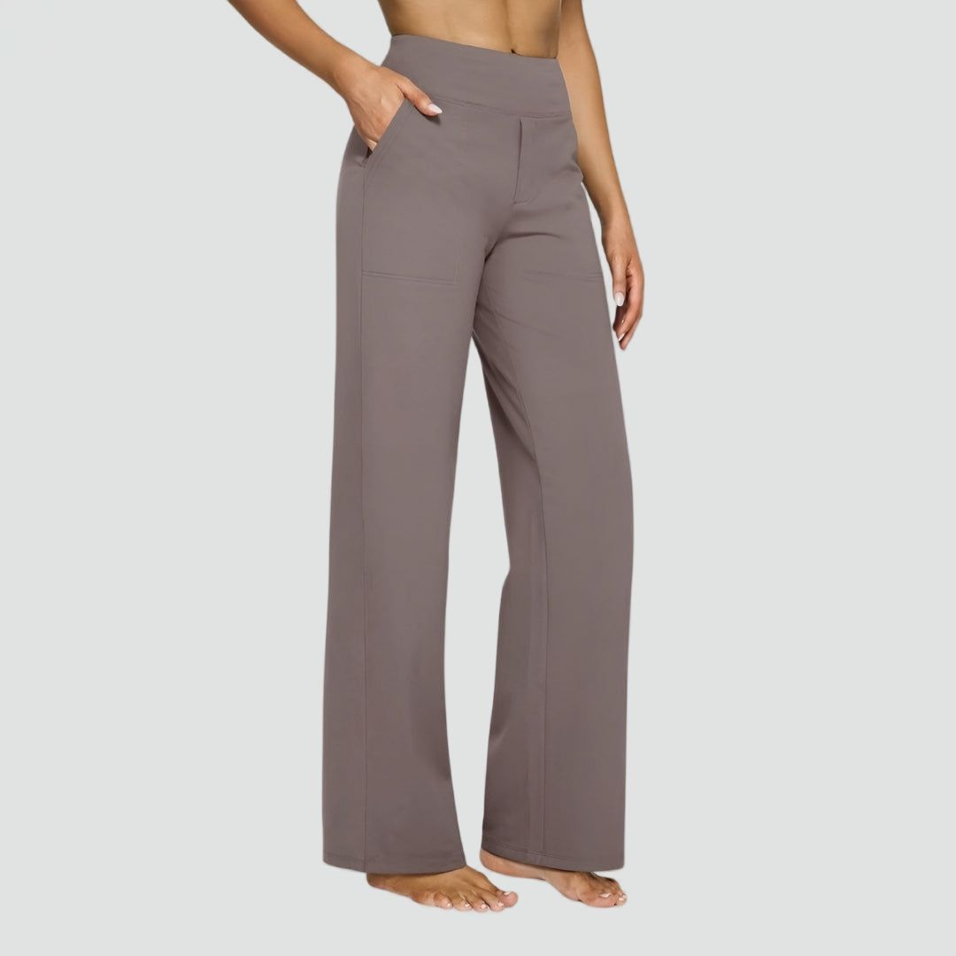 Pantalón de Cintura Alta para Mujer con Piernas Rectas y Bolsillos