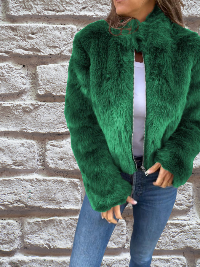 Short Lined Warm Faux Fur Winter Coat for Women