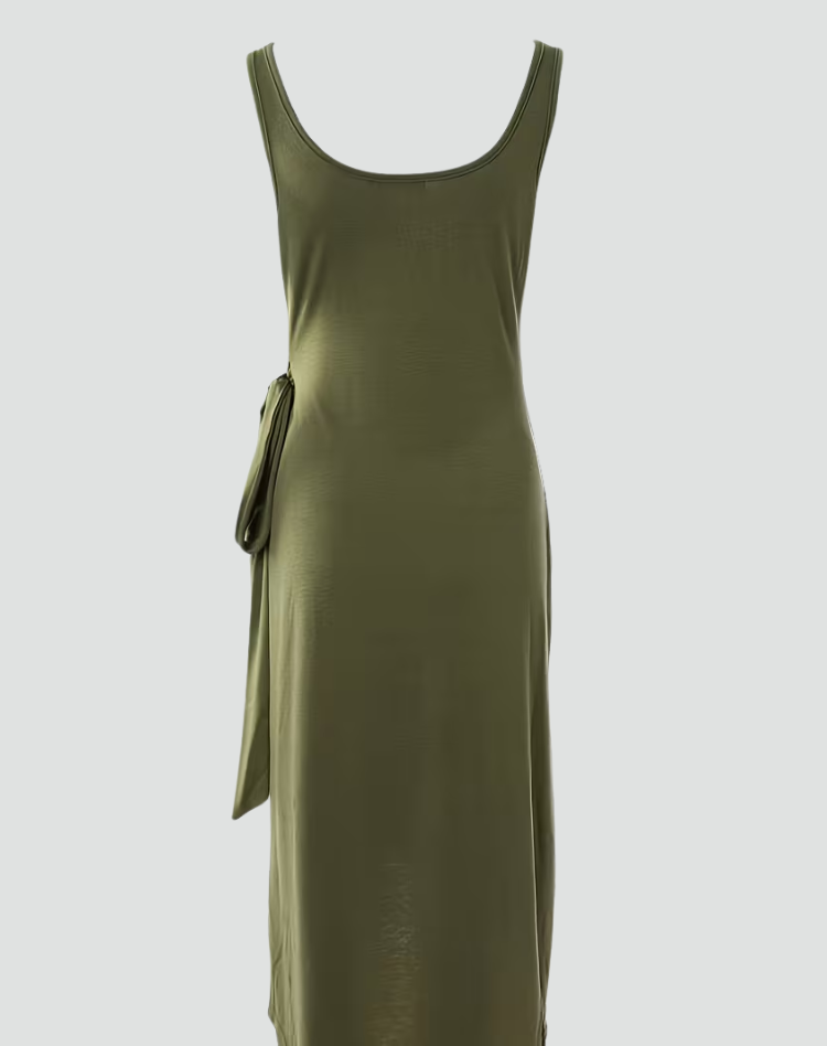 Grünes Midikleid für Damen, ärmellos, mit Wickeloptik und Schlitz