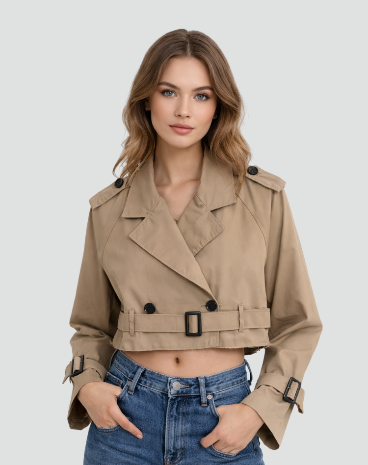 Trenchcoat γυναικείο Regular Fit, βαμβακερό, κοντή εφαρμογή
