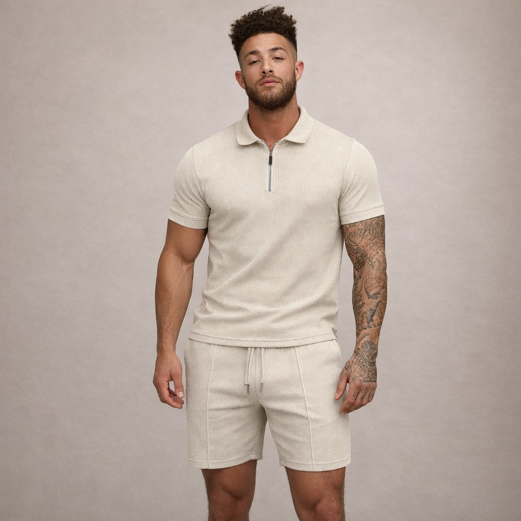 Conjunto de polo y shorts para hombre corte slim transpirable manga corta