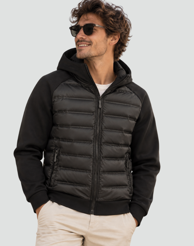Veste d’hiver hybride matelassée pour homme avec capuche