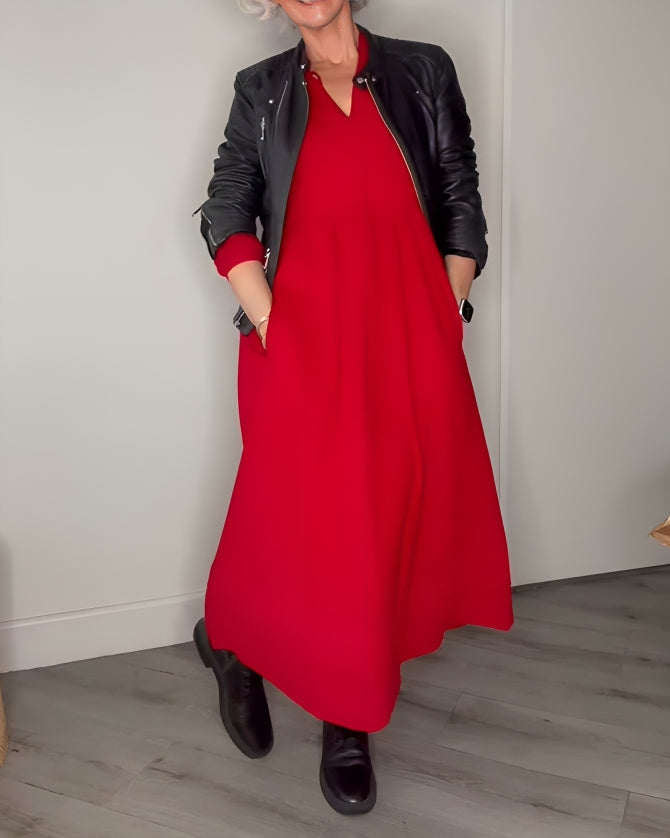 Elegant maxi cocktailkjole med lange ærmer til kvinder