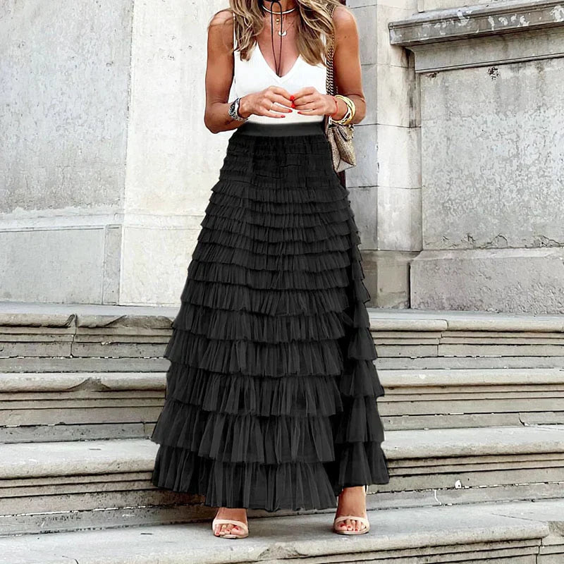 Falda Maxi de Tul Aireada para Mujer con Corte en A
