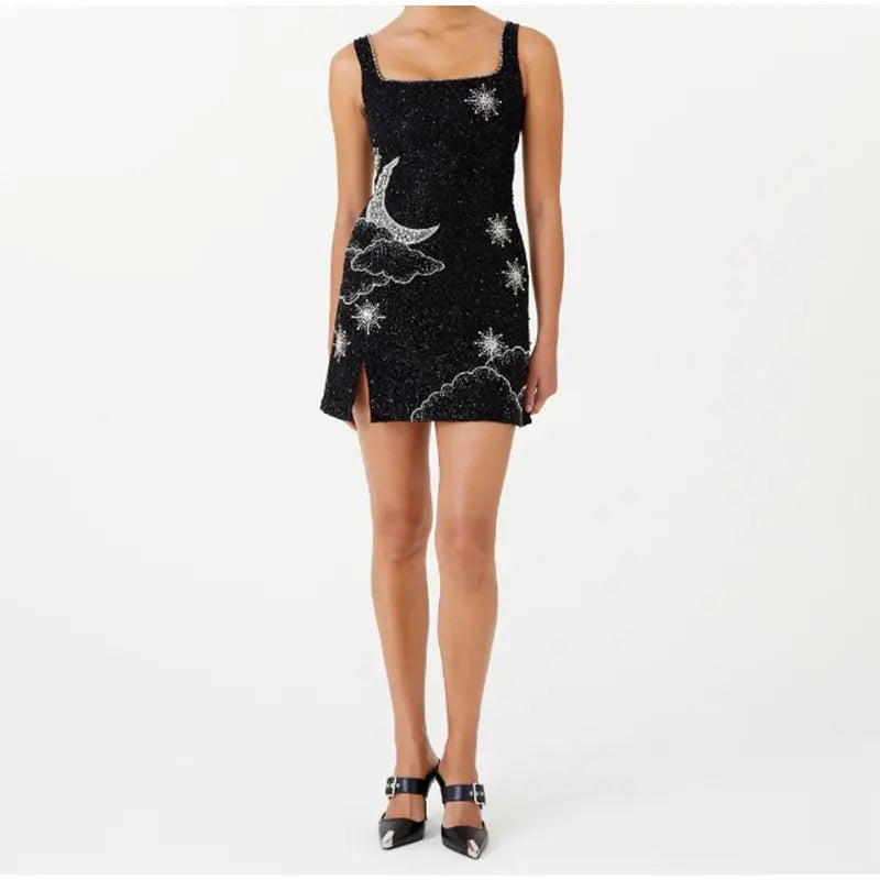 Mini robe sans manches à paillettes pour événements en soirée