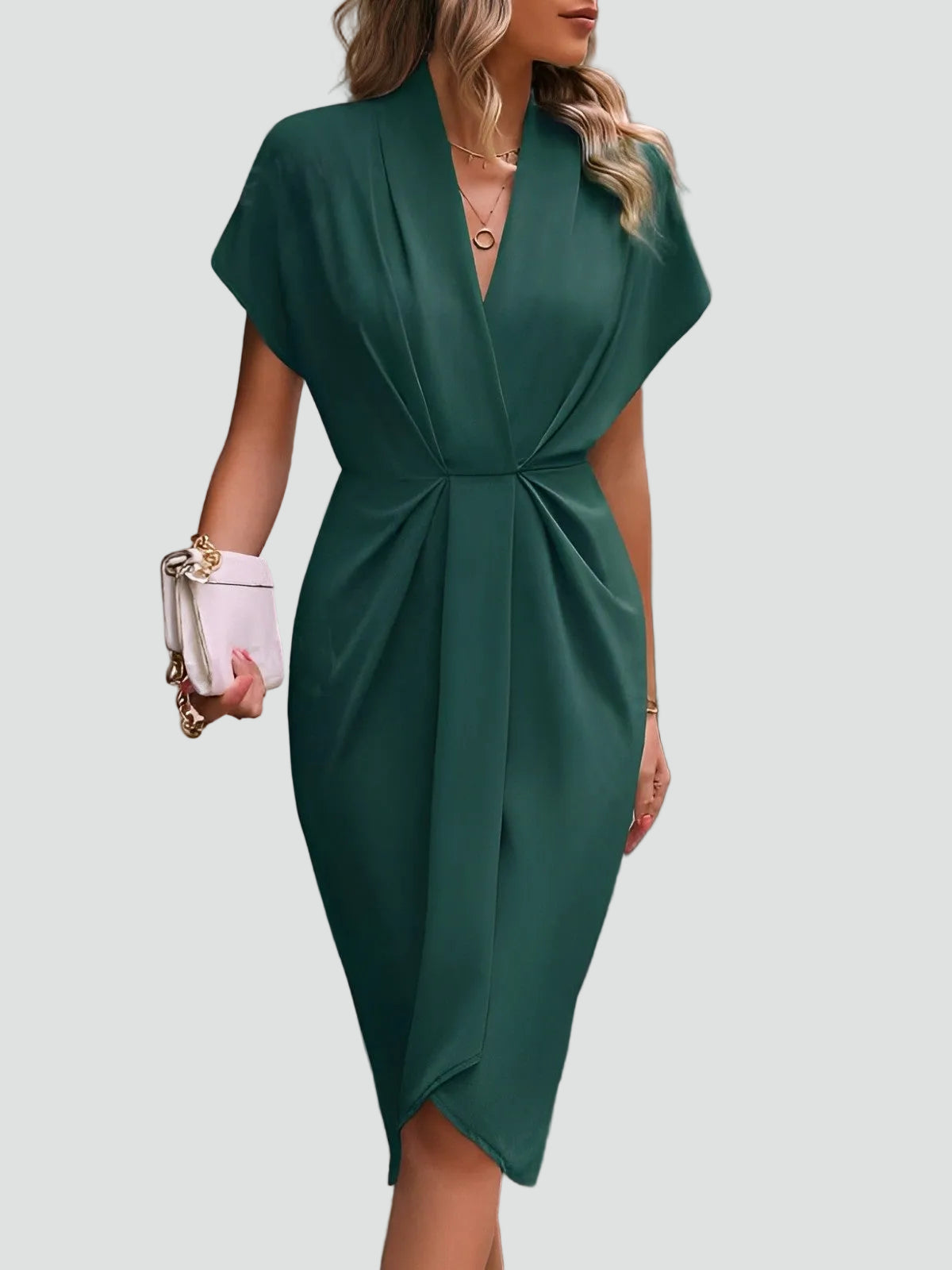 Vestido envelope para senhora, corte regular, tecido macio, cai bem na silhueta