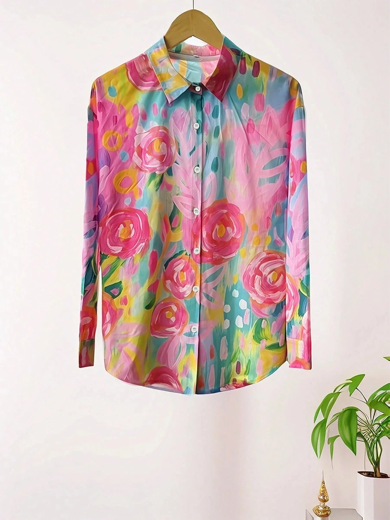 Blusa Mujer Corte Regular Botones Delanteros Estampado Floral Casual Verano
