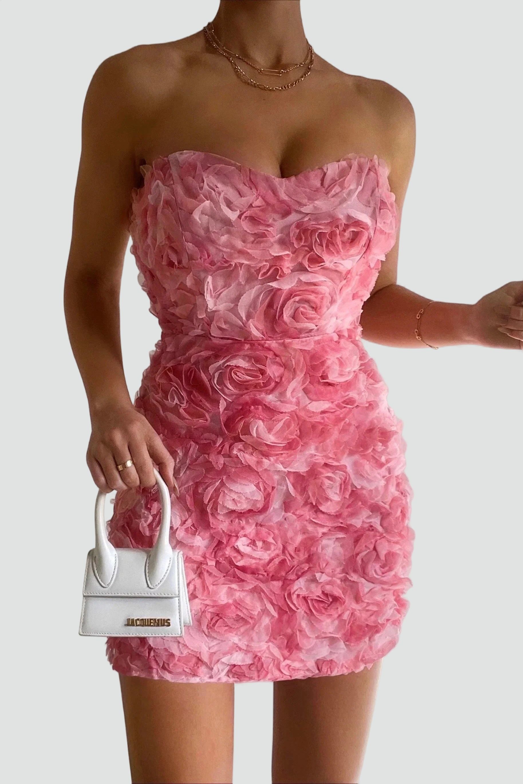 Vestido de novia sin tirantes para mujer con talle alto y motivo floral