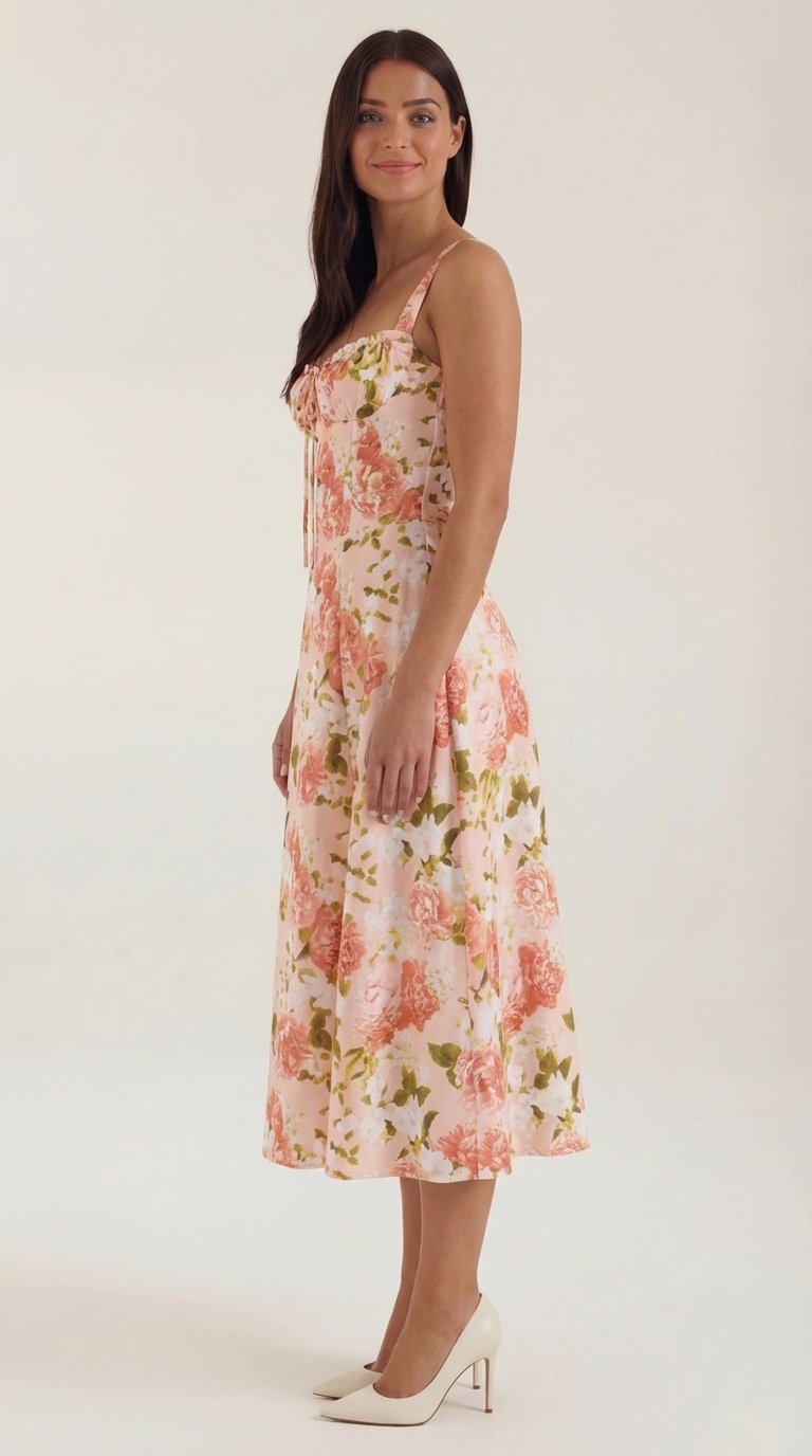 Robe midi femme coupe régulière ligne A col en cœur