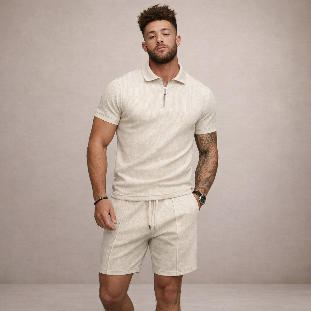 Conjunto de polo y shorts para hombre corte slim transpirable manga corta