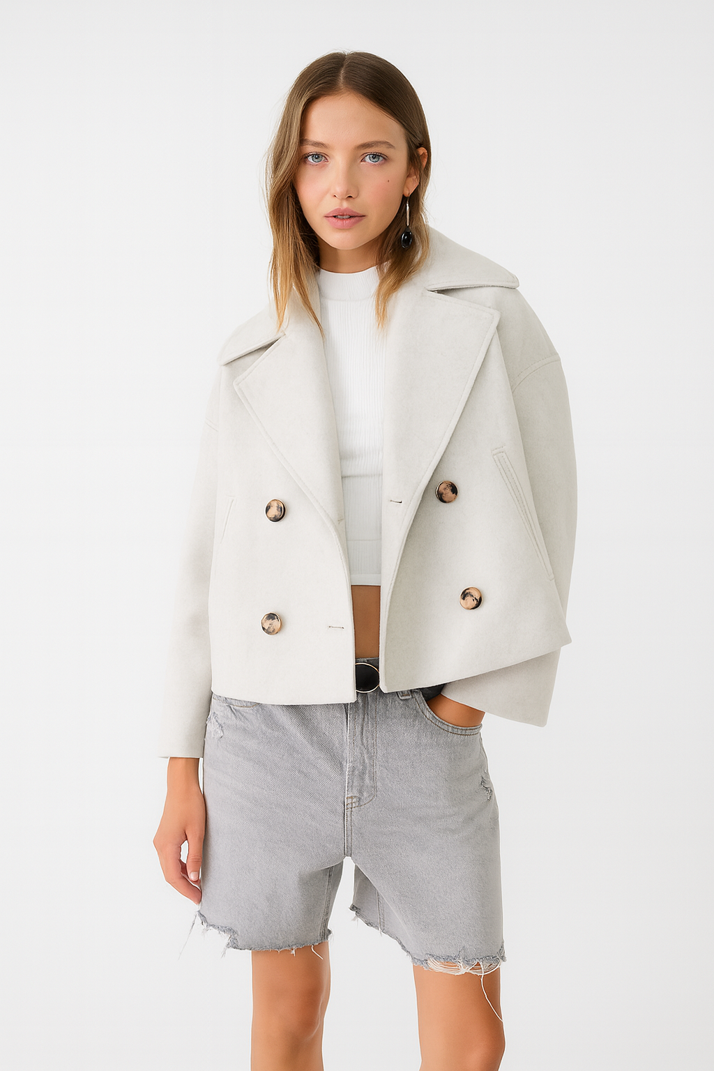 Manteau Peacoat Femme à Double Boutonnage et Coupe Décontractée