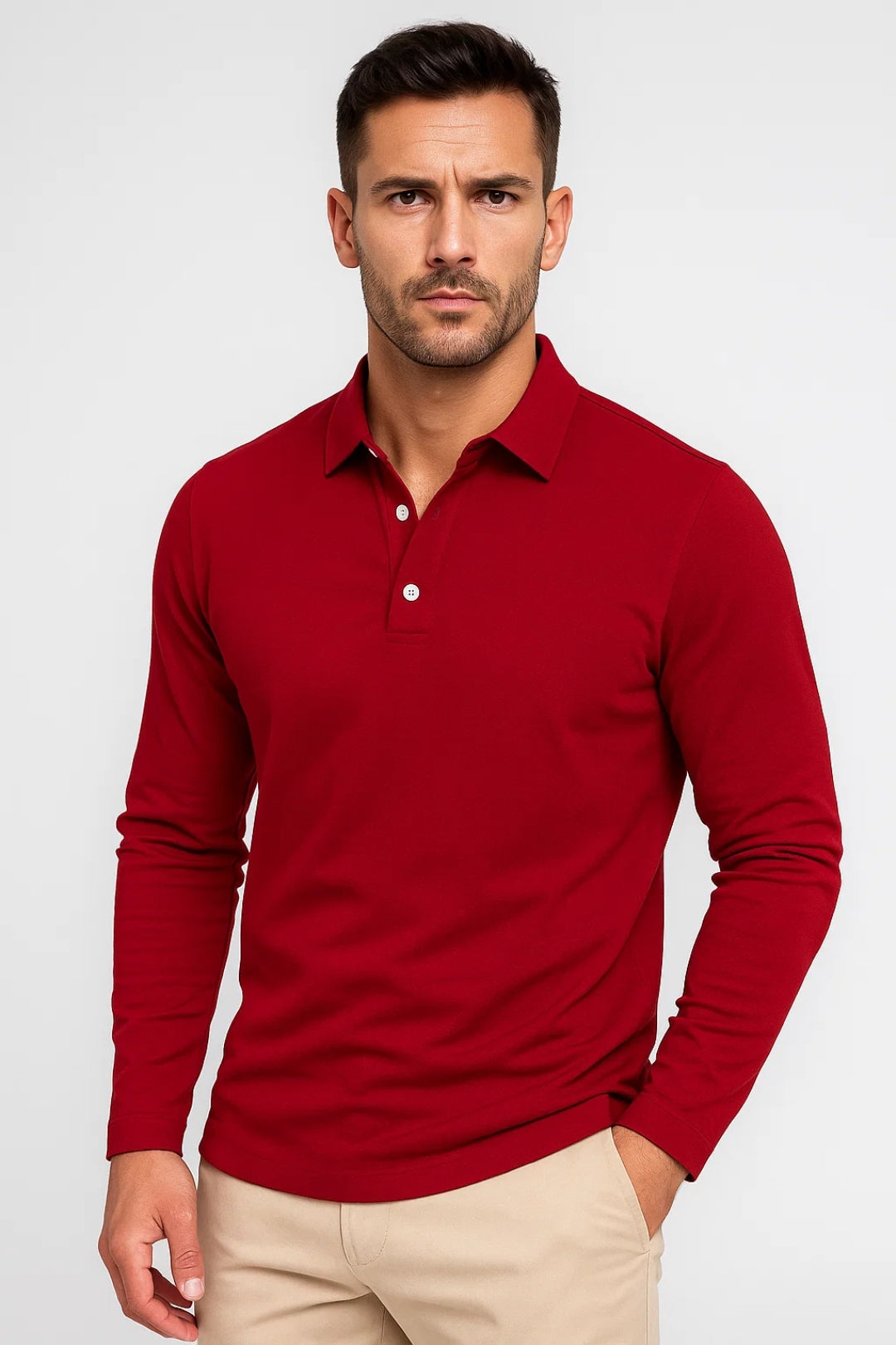 Camiseta para hombre corte slim algodón cuello polo manga larga