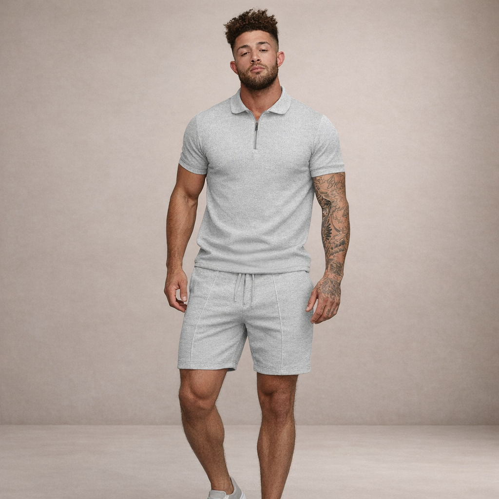 Conjunto de polo y shorts para hombre corte slim transpirable manga corta