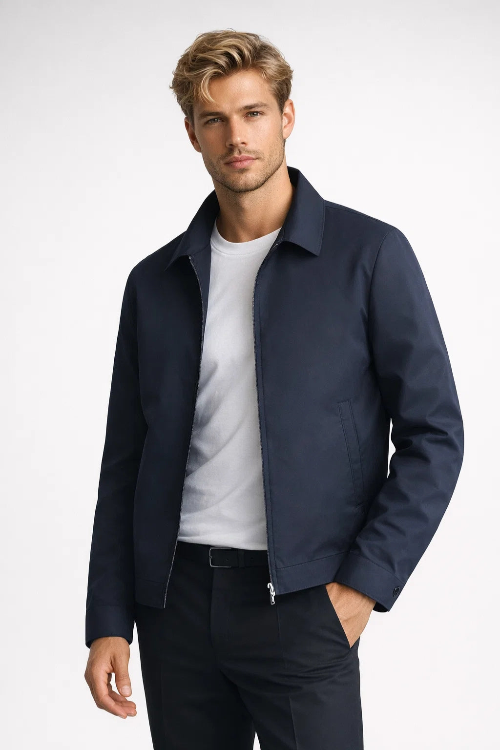 Veste Mi-saison Homme Coupe Slim Fermeture Éclair Col Classique Smart Casual été