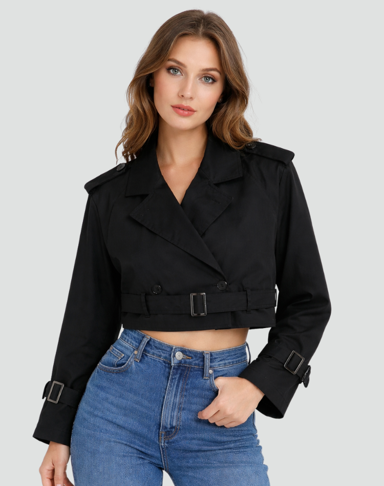 Trench coat para senhora, corte regular, algodão, corte curto