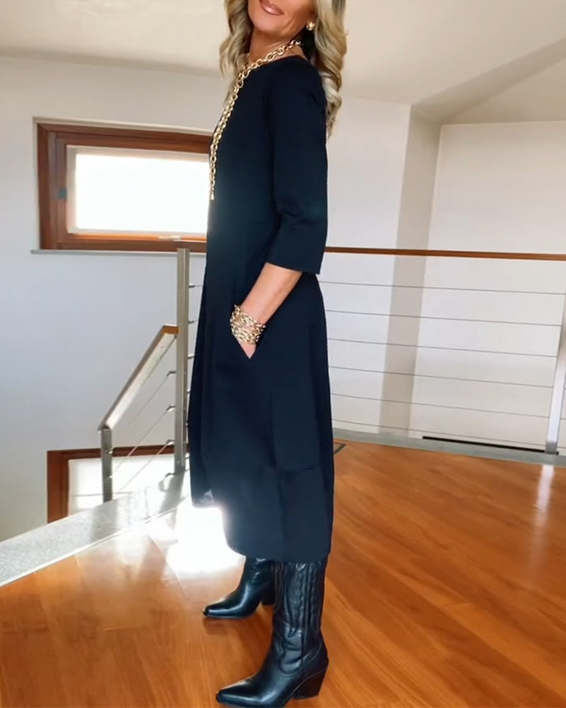 Elegant vintage maxi kjole til kvinder med lommer