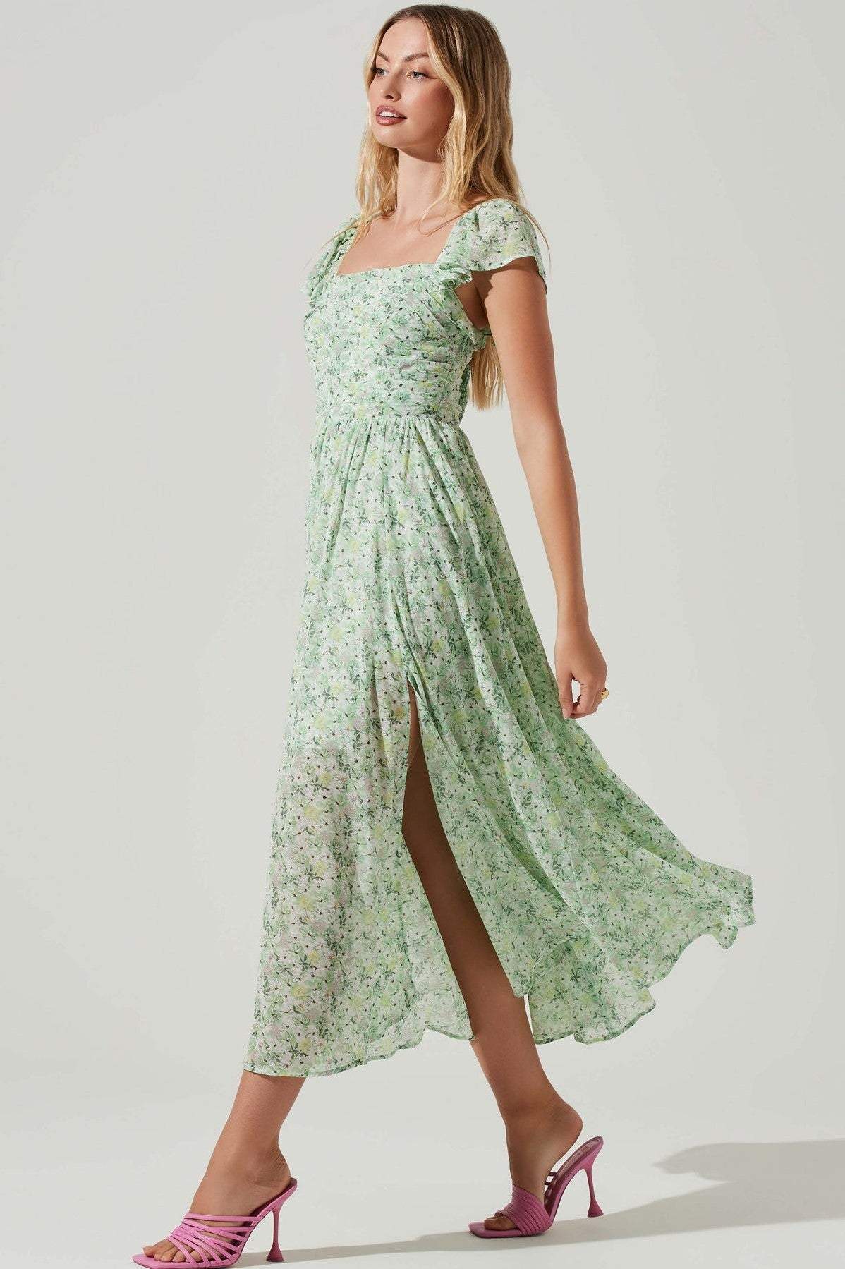 Robe midi pour femme avec haut plissé et fente