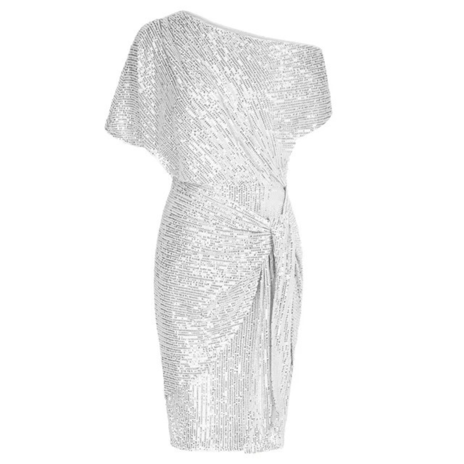 Glitzer-Cocktailkleid für Damen mit One-Shoulder-Ausschnitt und Taillenschleife