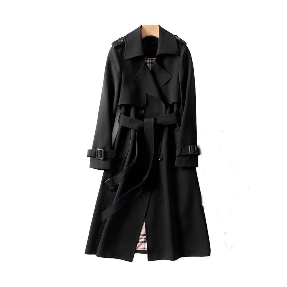 Lang trenchcoat til damer med dobbelt knaplukning