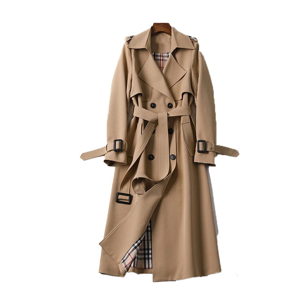 Lang trenchcoat til damer med dobbelt knaplukning