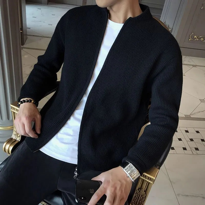 Men's Ribbed Jacket with Zipper and Comfortable Fit
