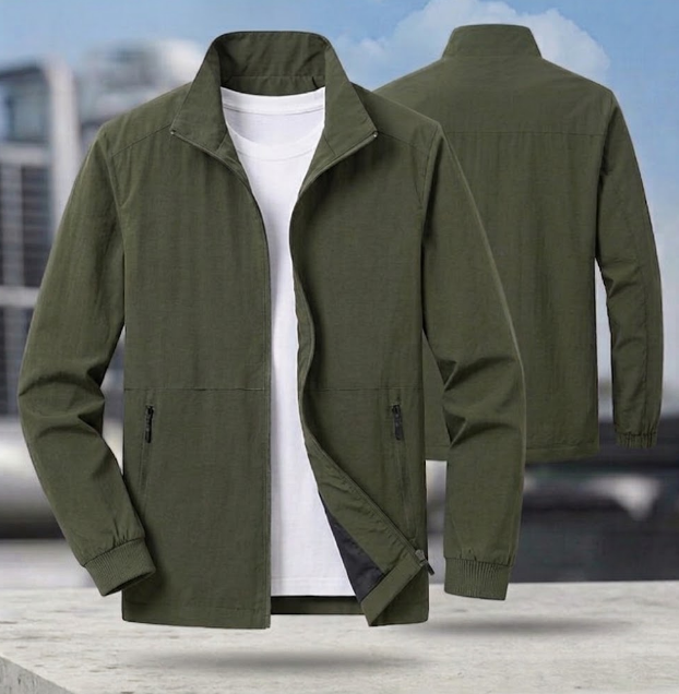 Bomber Jacket for Men Zipper Stand-Up Collar Mid-Season Jacket