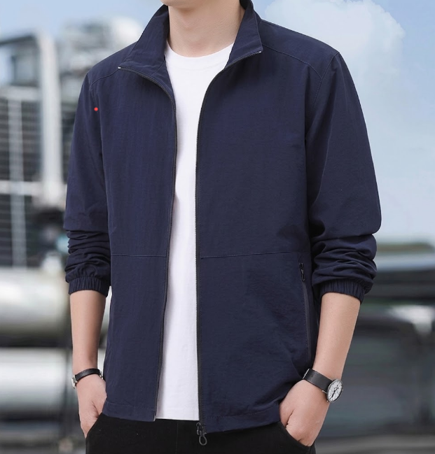 Bomber Jacket for Men Zipper Stand-Up Collar Mid-Season Jacket
