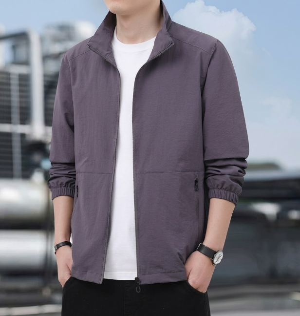 Bomber Jacket for Men Zipper Stand-Up Collar Mid-Season Jacket