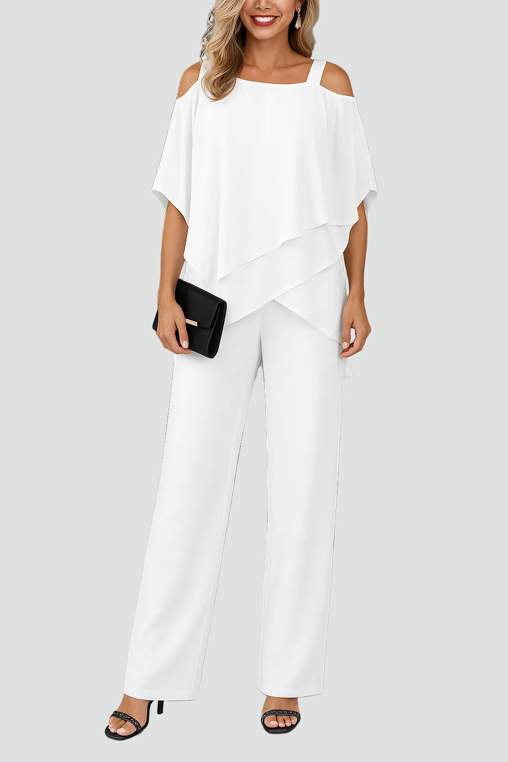Ensemble léger élégant pour femmes avec top épaules dénudées et pantalon large