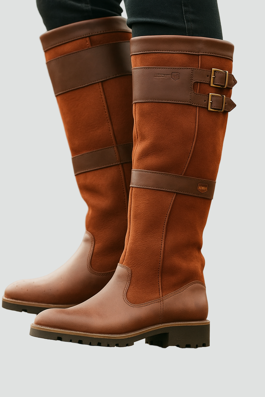 Stilvolle Damenhochstiefel aus Leder mit Schnallendetails